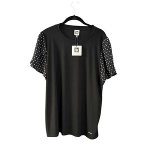 Anne Klein Black Blouse with Polka Dot Sleeves